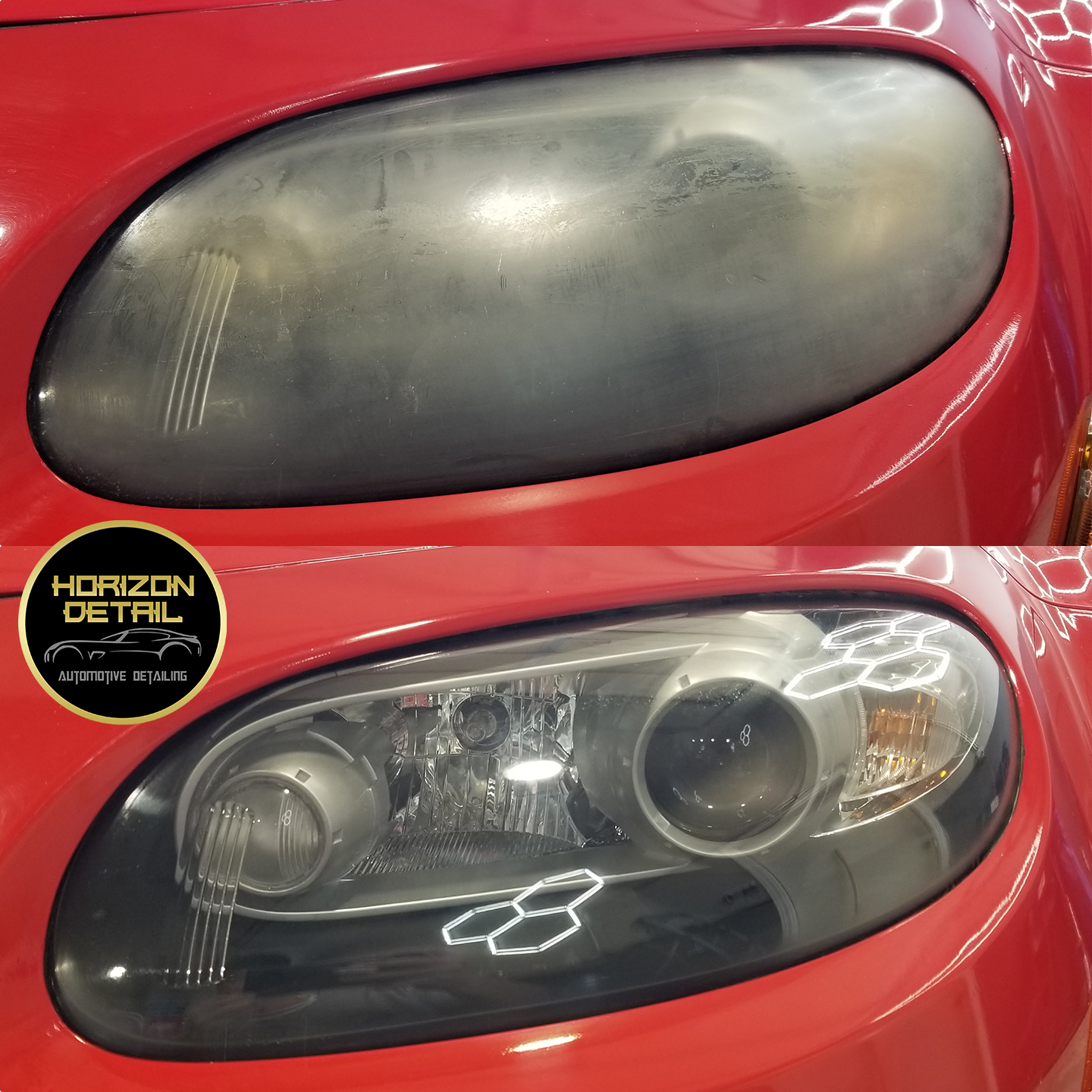 Headlight restoration before and after front angle