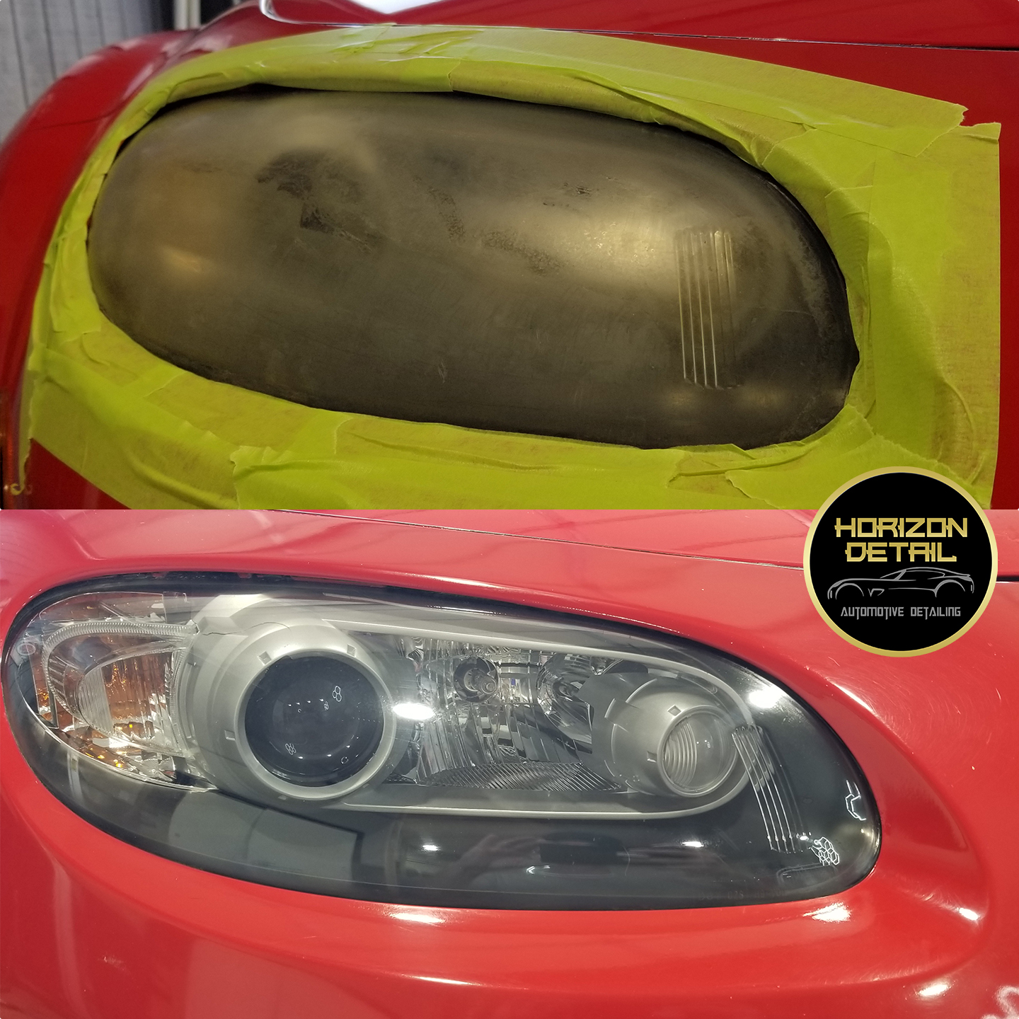 Headlight restoration passenger side before and after front top side angle
