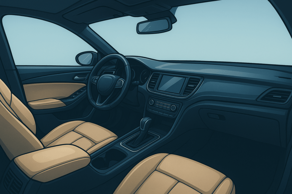 Illustrated picture of an automotive interior depicting interior ceramic coatings