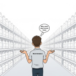 Confused careless detailer standing in a sea of endless coating options shrugging his shoulders saying who cares, they'll never know while deciding which option to use