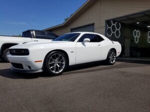 White Dodge Challenger - Vinyl Racing Strips Removed - Paint Corrected - Ceramic Coated by Horizon Detail - Northwest Indiana - NWI