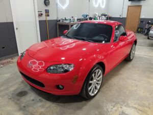 2008 Mazda Miata - Paint Correction and Ceramic Coating - Finished Pictures - Front Driver Side Under Shop Lights - Horizon Detail Northwest Indiana - Crown Point and Saint John Indiana