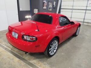 2008 Mazda Miata - Paint Correction and Ceramic Coating - Finished Pictures - Rear Quarter Under Shop Lights - Horizon Detail Northwest Indiana - Crown Point and Saint John Indiana