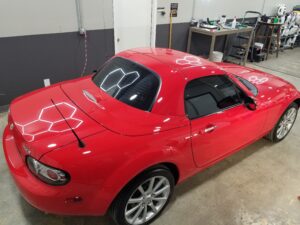 2008 Mazda Miata - Paint Correction and Ceramic Coating - Finished Pictures - Top of Car Under Lights - Horizon Detail Northwest Indiana - Crown Point and Saint John Indiana