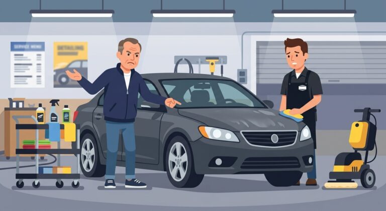 Illustrated image of customer upset with failed ceramic coating on their car